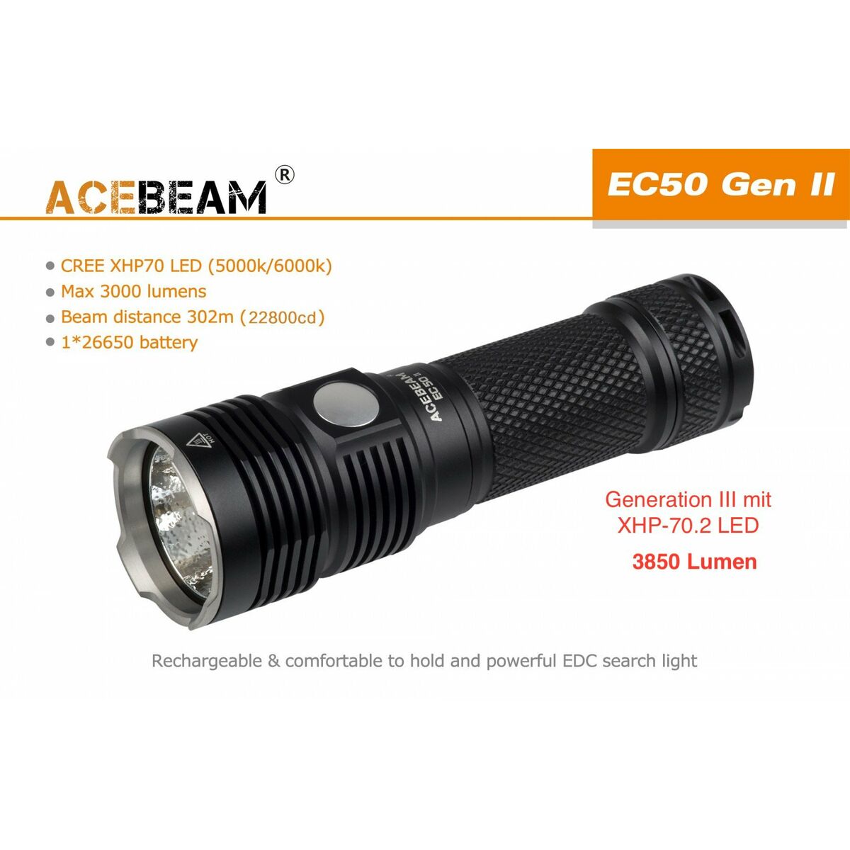 Ficklampa Acebeam EC20 SFT-25R BLACK 2500 lm - 2