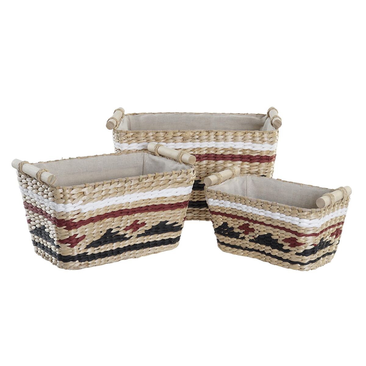 Korg - set DKD Home Decor Vit Svart Rödbrun Naturell Naturliga fibrer 39 x 27 x 24 cm 3 Delar - 6