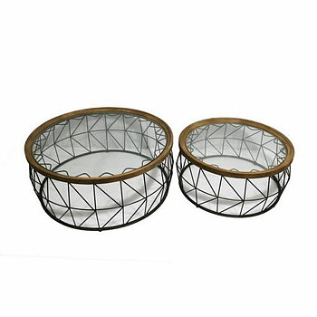 2-bordsset DKD Home Decor Svart Naturell 100 x 100 x 43 cm