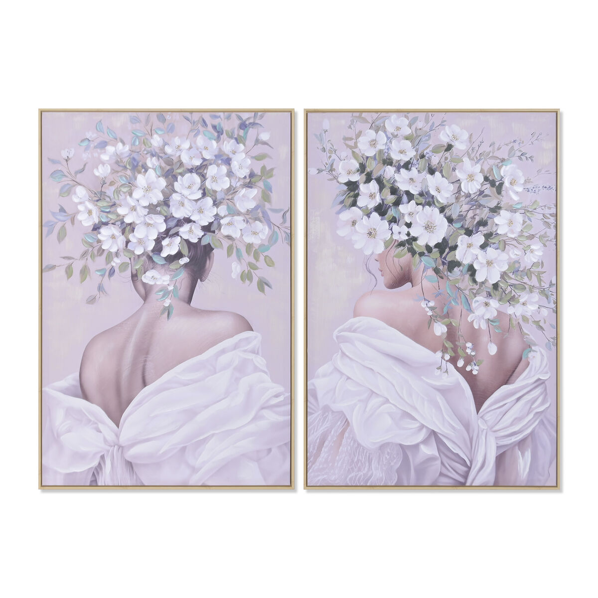 Kanvas Home ESPRIT Vit Grön Virágok Shabby Chic 80 x 3,5 x 120 cm (2 antal)