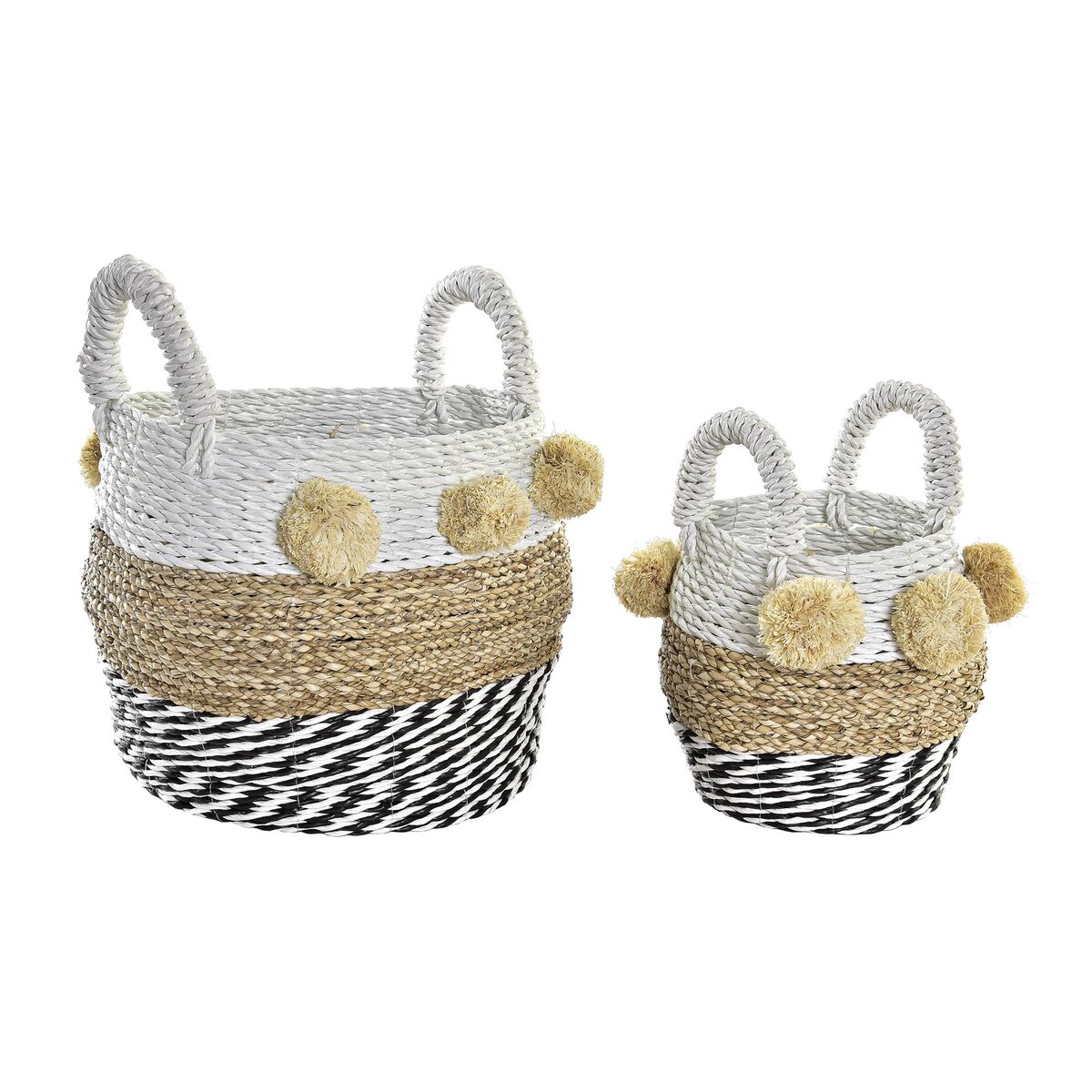 Korg - set DKD Home Decor Vit Svart Beige Sjögräs 34 x 33 x 26 cm 2 Delar