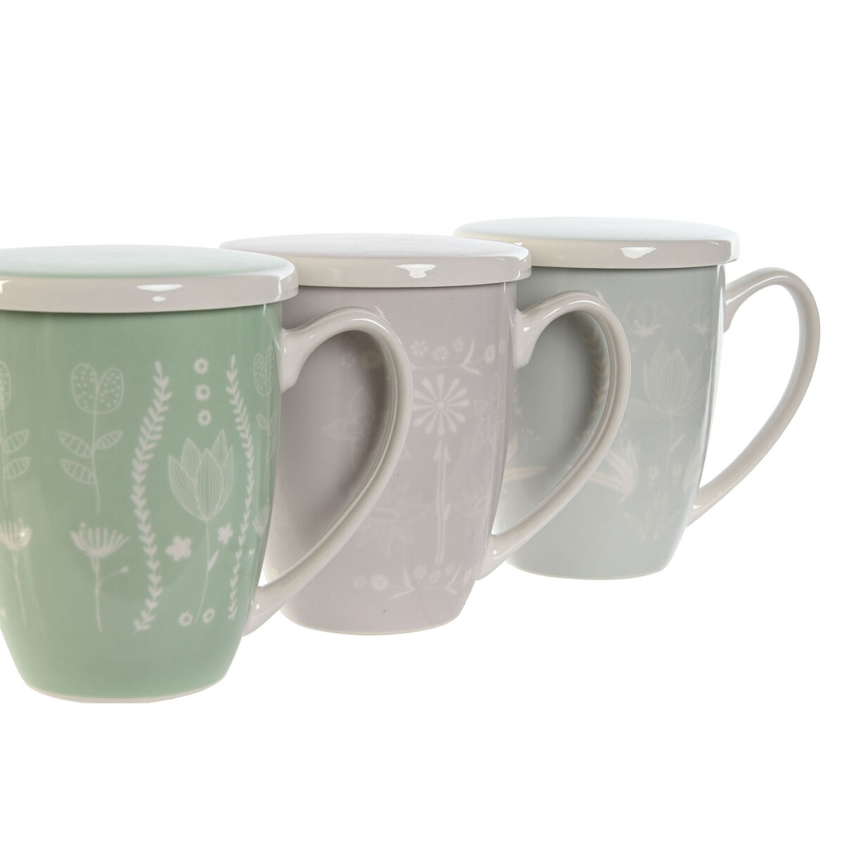 Kopp med filter för örtteer DKD Home Decor Blå Grön Ljusrosa Rostfritt stål Porslin 380 ml (3 antal) - 4