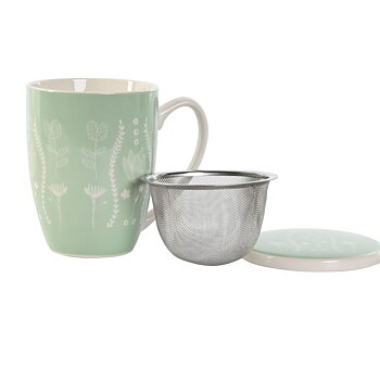 Kopp med filter för örtteer DKD Home Decor Blå Grön Ljusrosa Rostfritt stål Porslin 380 ml (3 antal)