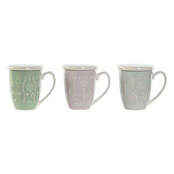 Kopp med filter för örtteer DKD Home Decor Blå Grön Ljusrosa Rostfritt stål Porslin 380 ml (3 antal)