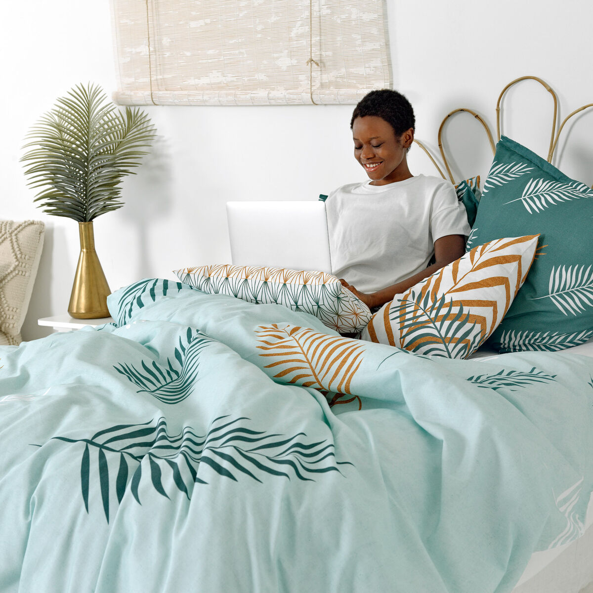 Påslakan HappyFriday Blanc Foliage mint  Multicolour 260 x 240 cm - 12