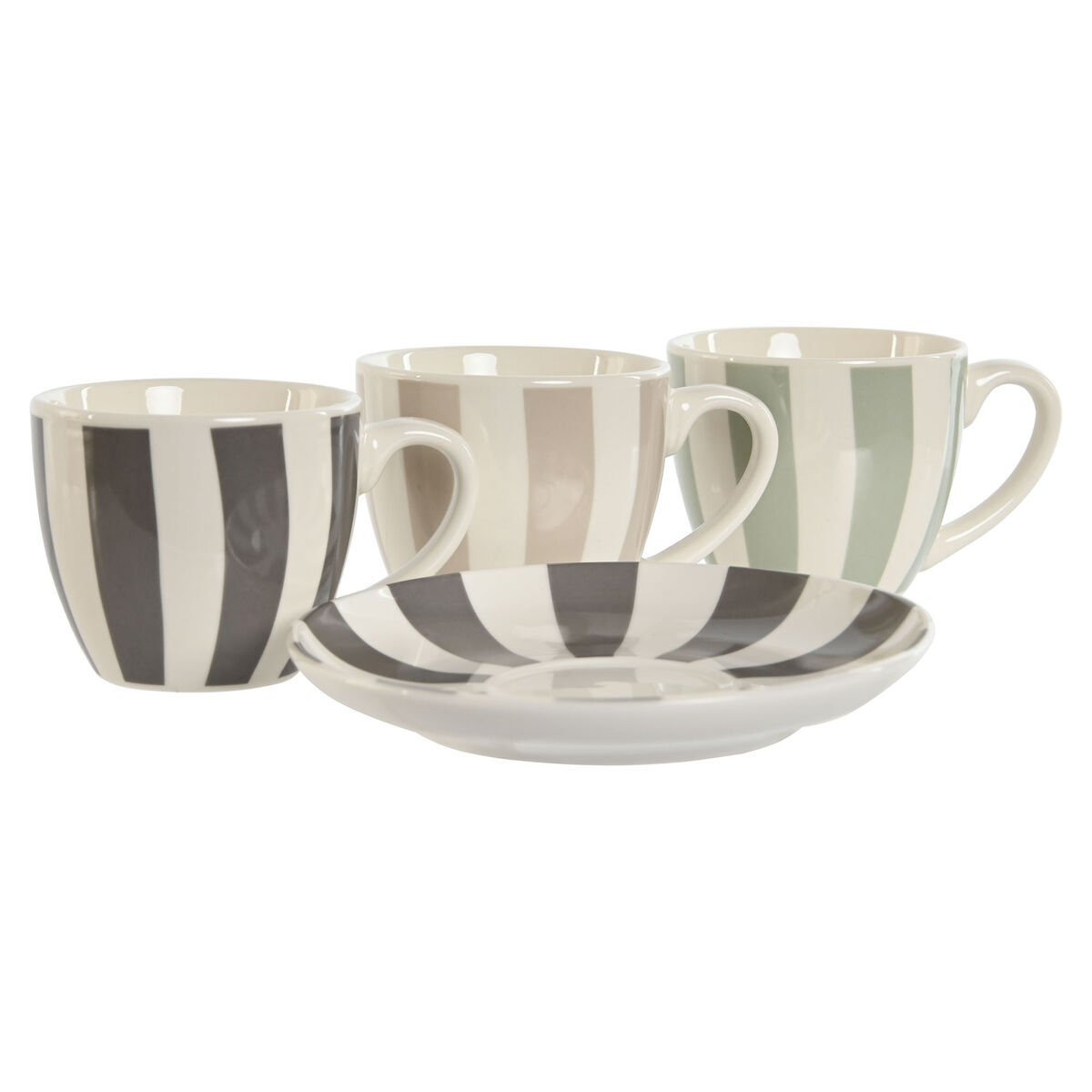 Set med 6 koppar och fat Home ESPRIT Grön Beige Grå Porslin 90 ml 8,5 x 6,2 x 5,5 cm - 3