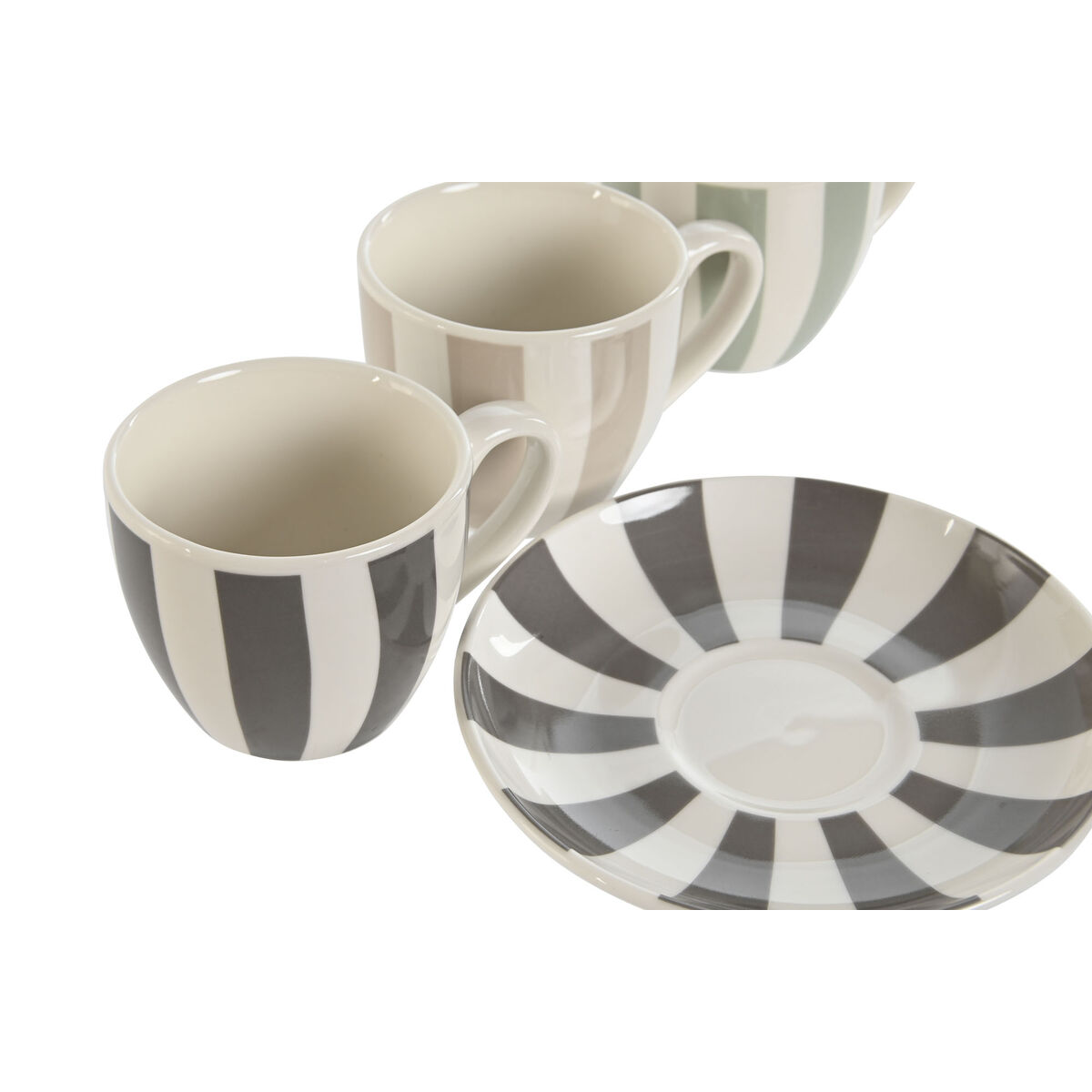 Set med 6 koppar och fat Home ESPRIT Grön Beige Grå Porslin 90 ml 8,5 x 6,2 x 5,5 cm - 2