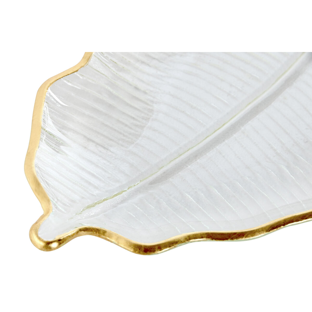 Bordsdekoration Home ESPRIT Transparent Gyllene Tropiskt Löv av en växt 31 x 17 x 2 cm - 2
