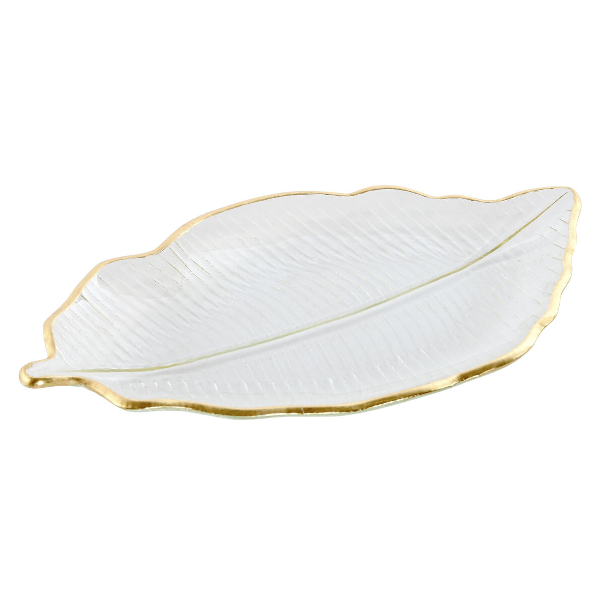 Bordsdekoration Home ESPRIT Transparent Gyllene Tropiskt Löv av en växt 31 x 17 x 2 cm