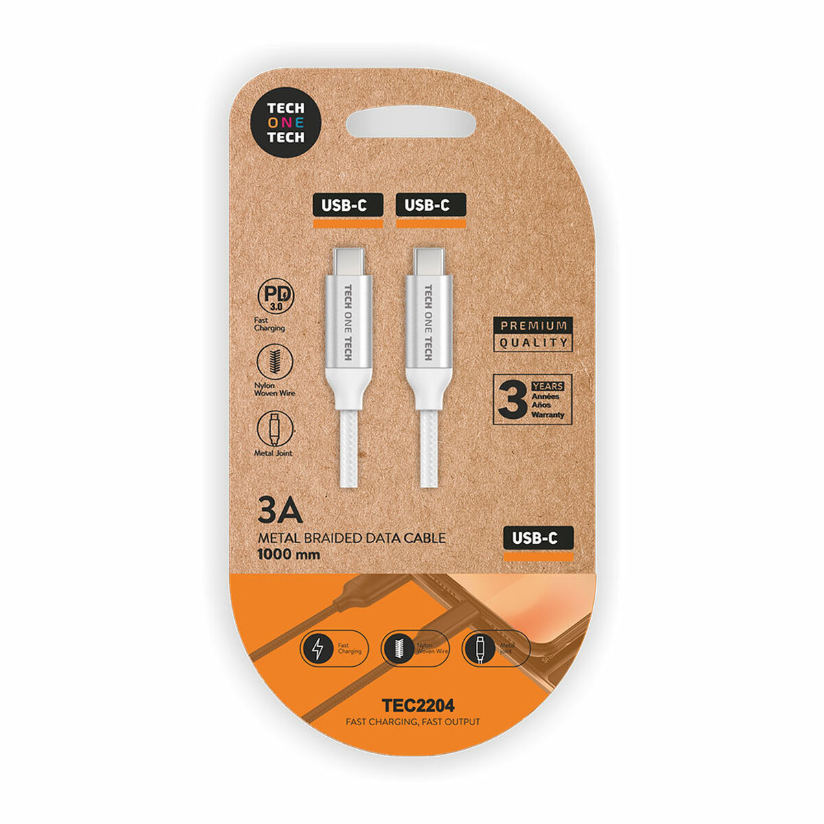 USB-C till USB-C Kabel Tech One Tech TEC2204 1 m Vit