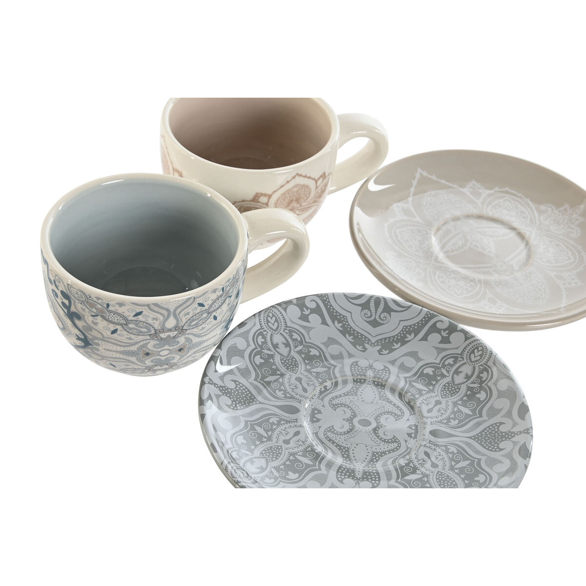 Set med koppar och fat Home ESPRIT Blå Beige Metall Dolomite 180 ml 20 x 18 x 20 cm (2 antal) - 2