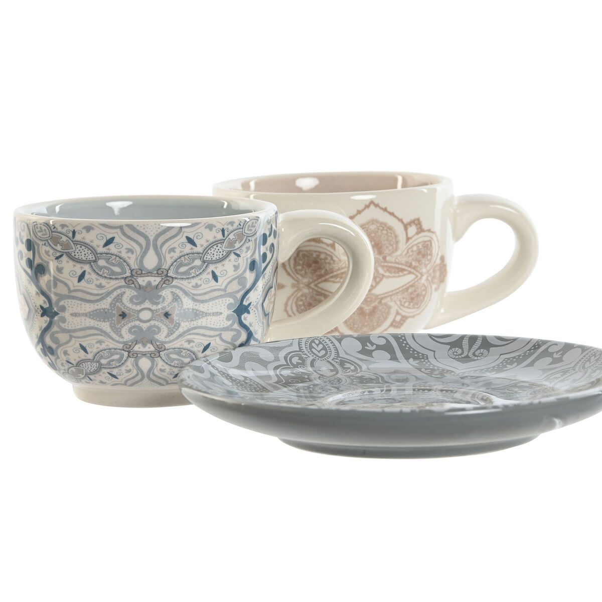 Set med koppar och fat Home ESPRIT Blå Beige Metall Dolomite 180 ml 20 x 18 x 20 cm (2 antal) - 3
