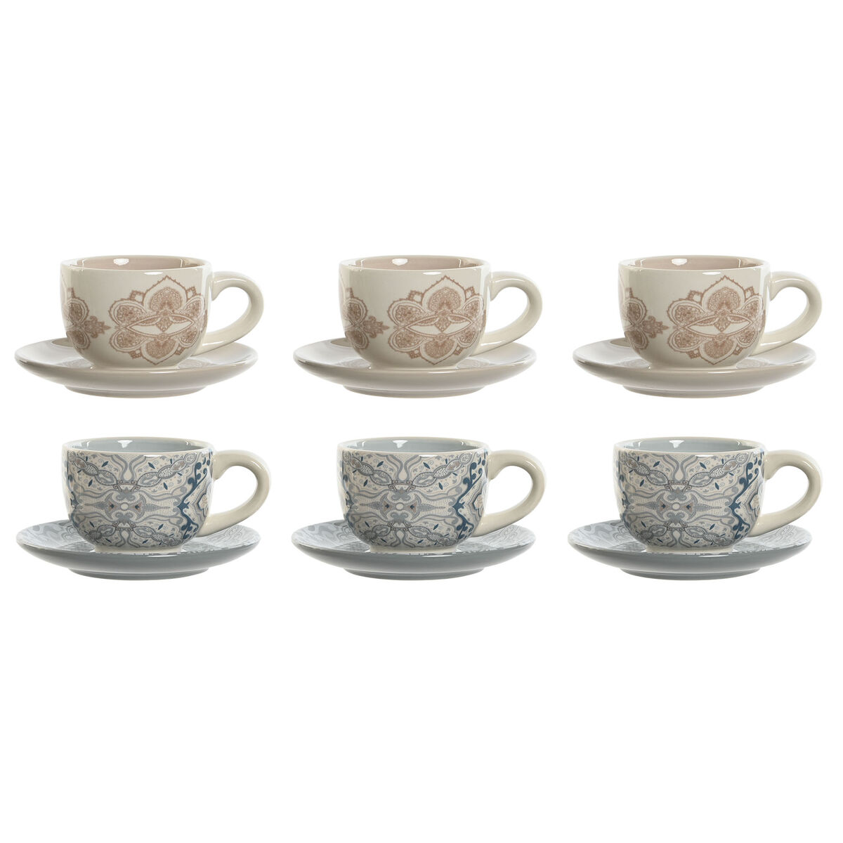 Set med koppar och fat Home ESPRIT Blå Beige Metall Dolomite 180 ml 20 x 18 x 20 cm (2 antal)
