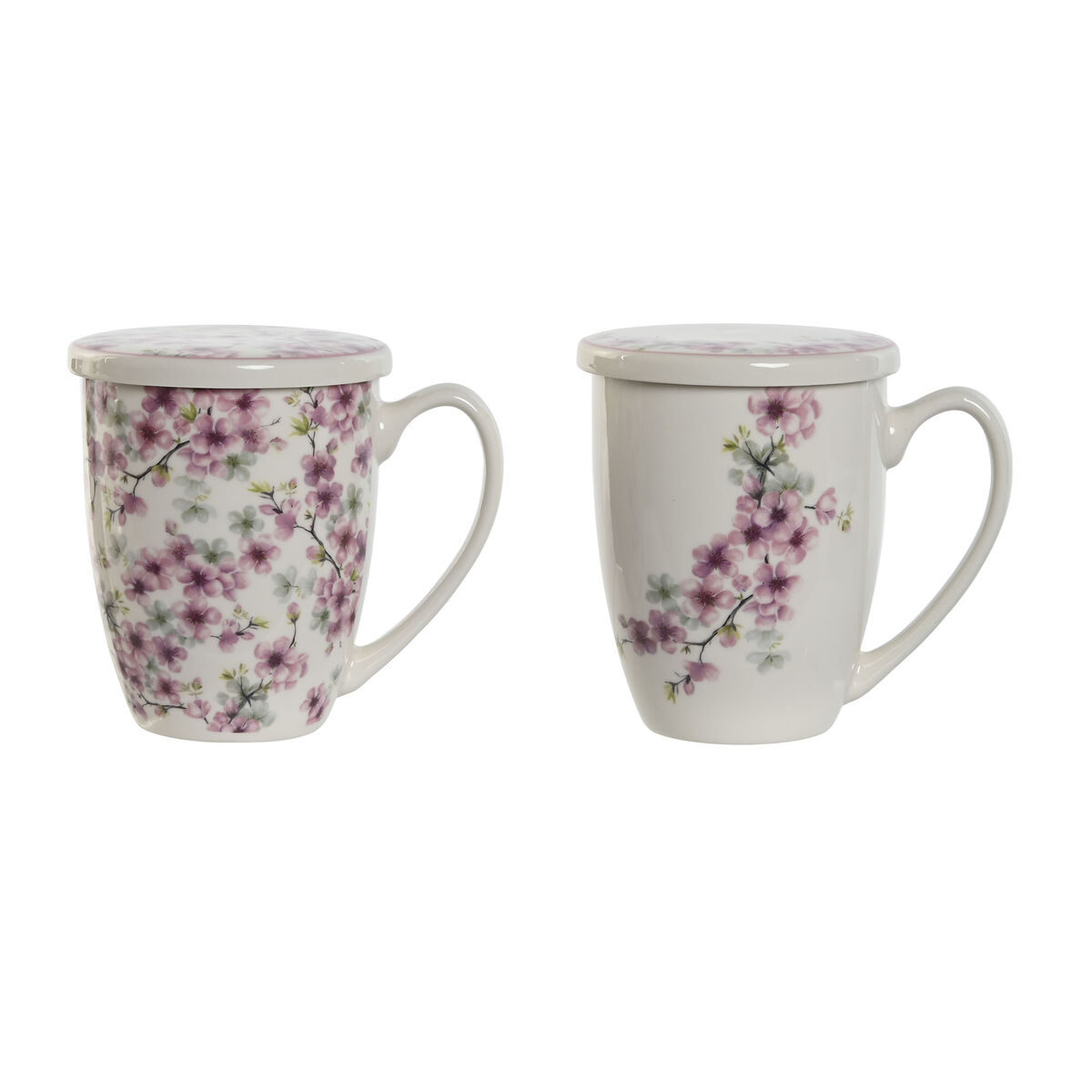 Kopp med filter för örtteer Home ESPRIT Blå Vit Rosa Rostfritt stål Porslin 380 ml (2 antal)