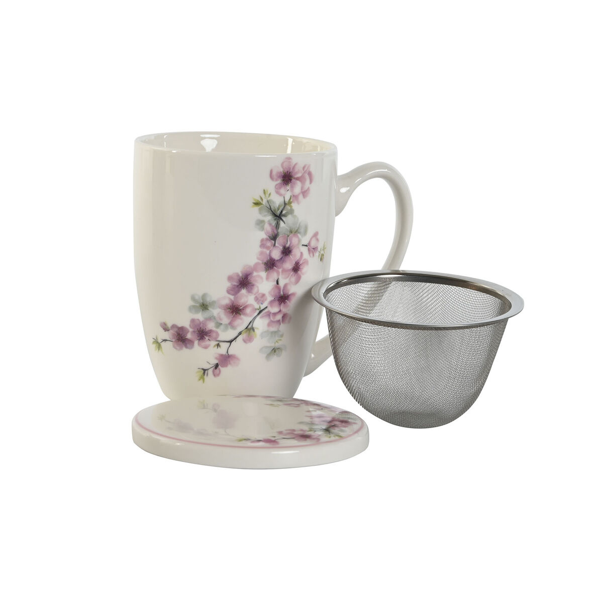 Kopp med filter för örtteer Home ESPRIT Blå Vit Rosa Rostfritt stål Porslin 380 ml (2 antal) - 3