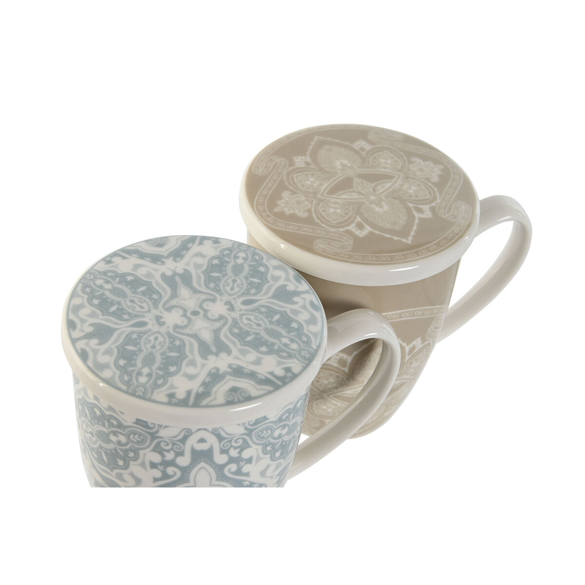 Kopp med filter för örtteer Home ESPRIT Blå Beige Rostfritt stål Porslin 380 ml (2 antal) - 4