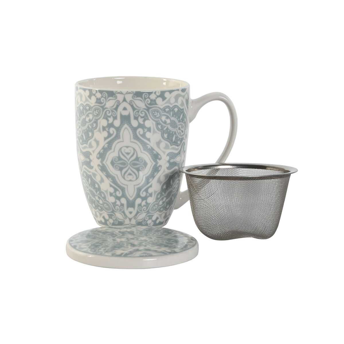 Kopp med filter för örtteer Home ESPRIT Blå Beige Rostfritt stål Porslin 380 ml (2 antal) - 3