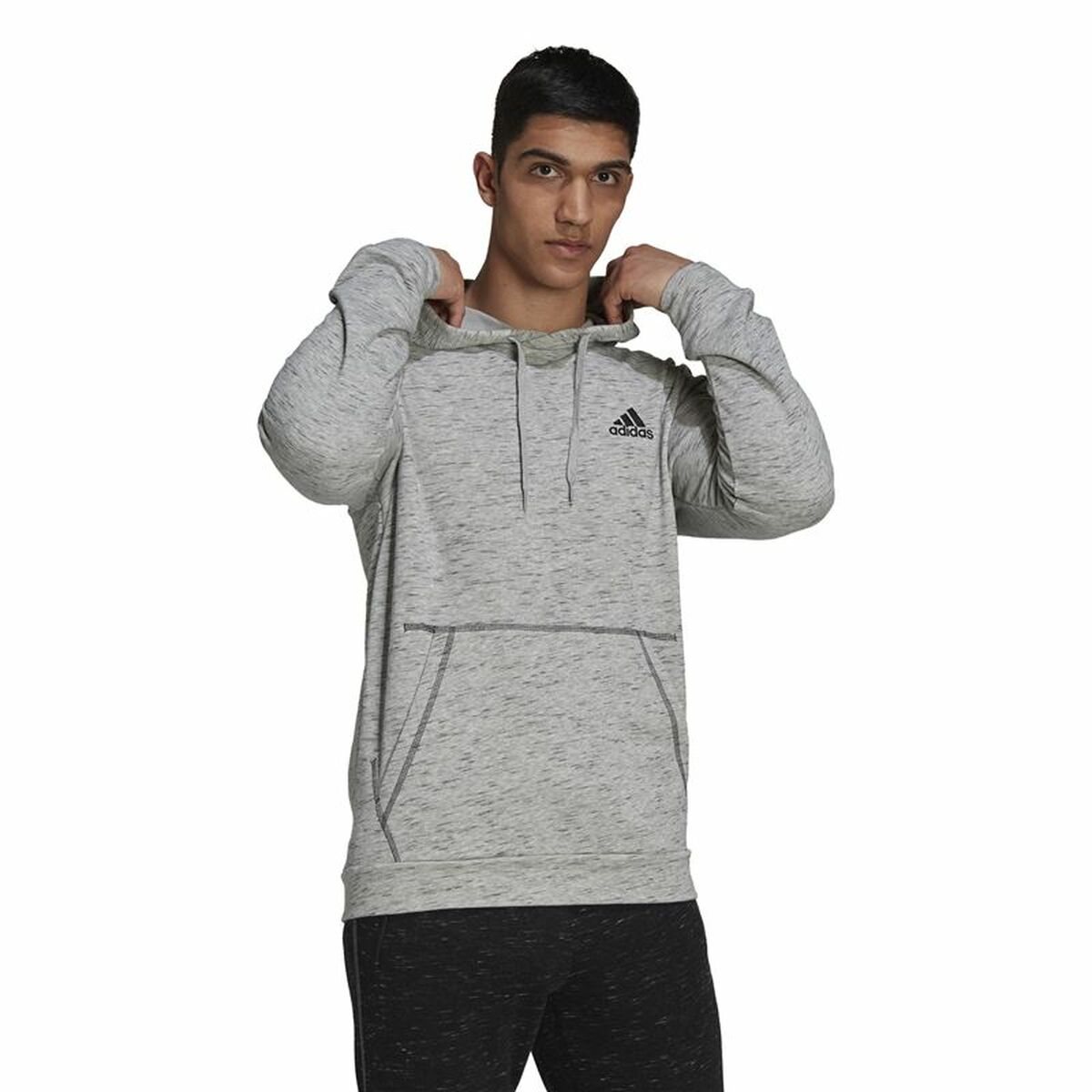 Tröja med huva Herr Adidas Essentials Mélange Embroidered Ljusgrå - 5