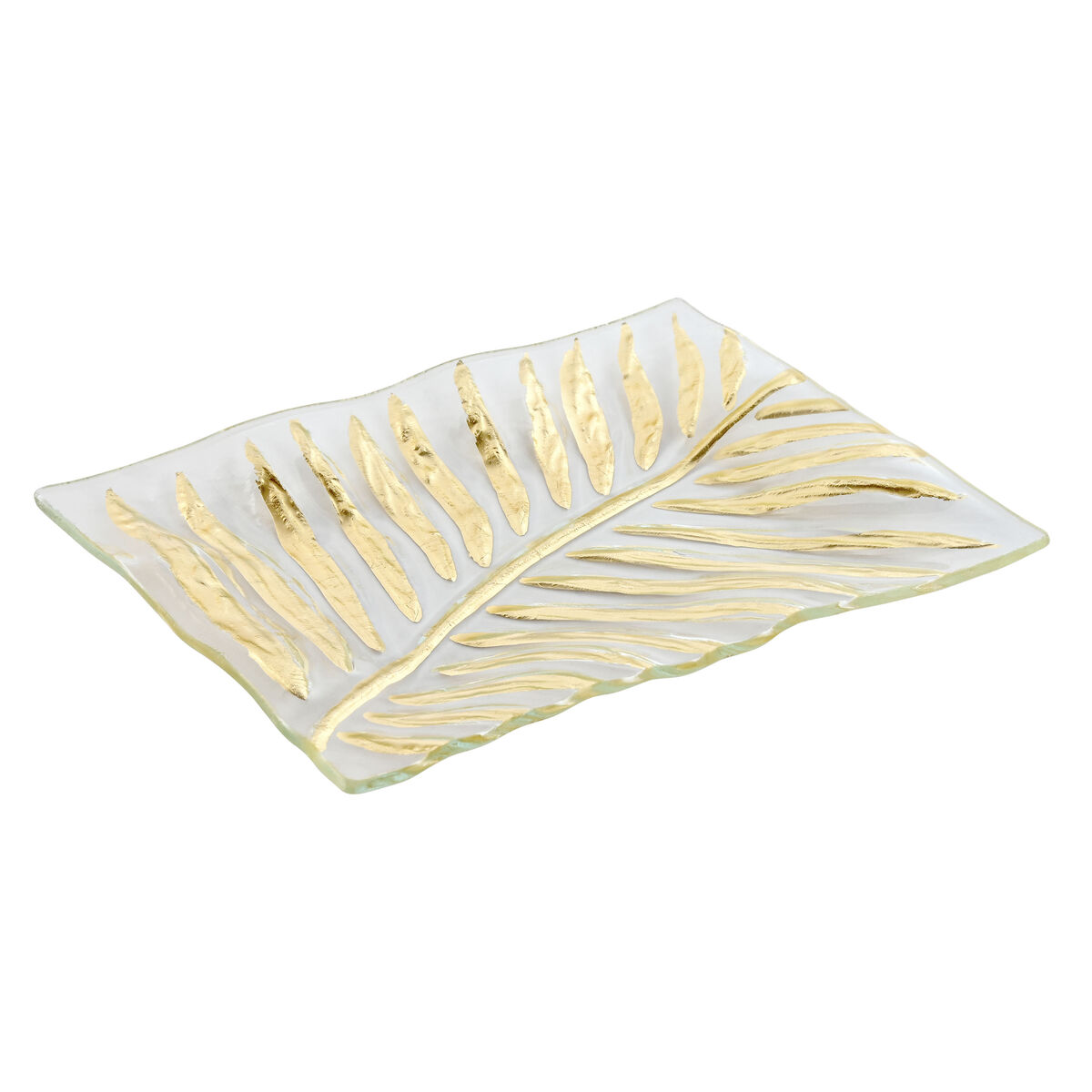 Bordsdekoration Home ESPRIT Transparent Gyllene Modern Löv av en växt 29 x 21 x 3 cm