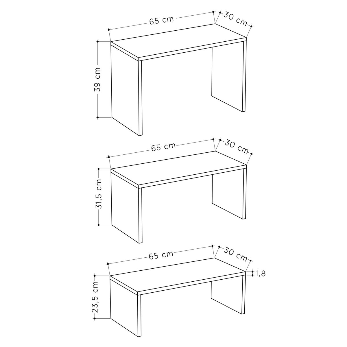 3-bordsset Alexandra House Living Vit Trä MDP 32 x 65 x 30 cm 24 x 65 x 30 cm 39 x 65 x 30 cm - 4