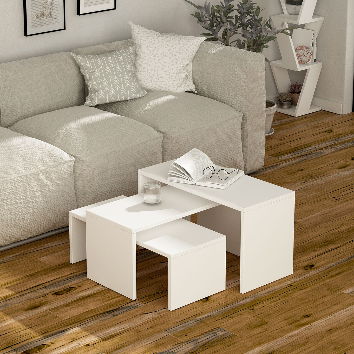 3-bordsset Alexandra House Living Vit Trä MDP 32 x 65 x 30 cm 24 x 65 x 30 cm 39 x 65 x 30 cm - 2