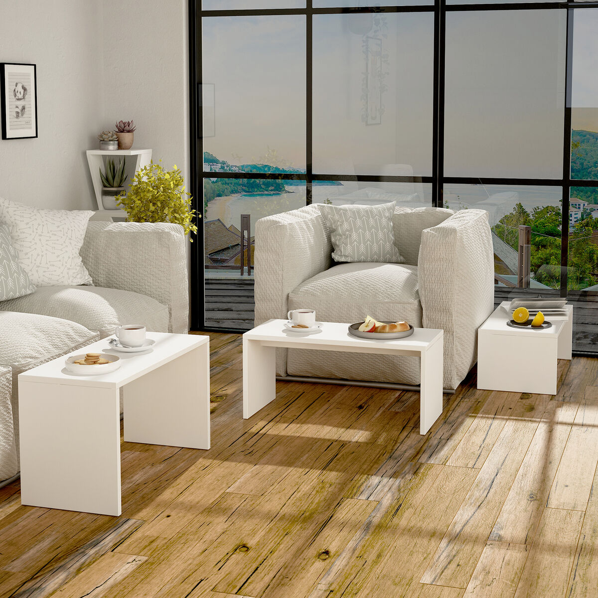 3-bordsset Alexandra House Living Vit Trä MDP 32 x 65 x 30 cm 24 x 65 x 30 cm 39 x 65 x 30 cm - 3