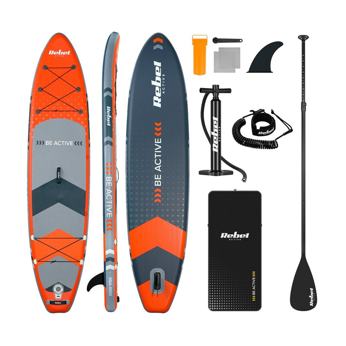 Uppblåsbara Paddle Surfbräda med tillbehör Rebel RBA-4500-OR