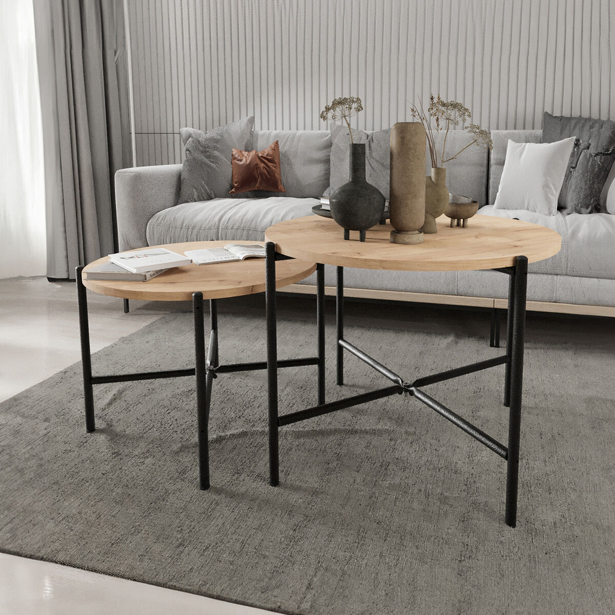 2-bordsset Alexandra House Living Svart Tölgy Metall Trä MDP 50 x 40 x 50 cm 65 x 50 x 65 cm - 3