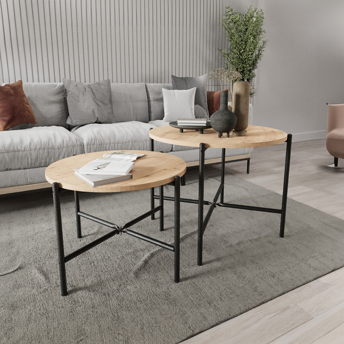 2-bordsset Alexandra House Living Svart Tölgy Metall Trä MDP 50 x 40 x 50 cm 65 x 50 x 65 cm - 2