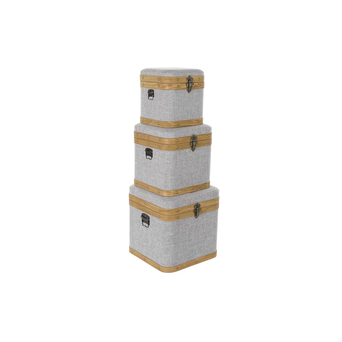 Uppsättning med Dekorativa Lådor DKD Home Decor Grå Trä Polyester (3 pcs)