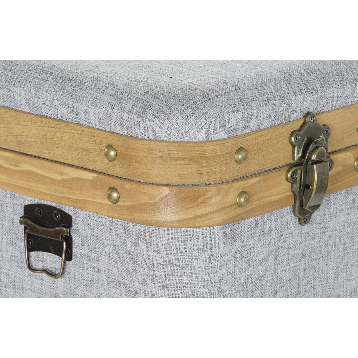 Uppsättning med Dekorativa Lådor DKD Home Decor Grå Trä Polyester (3 pcs) - 3