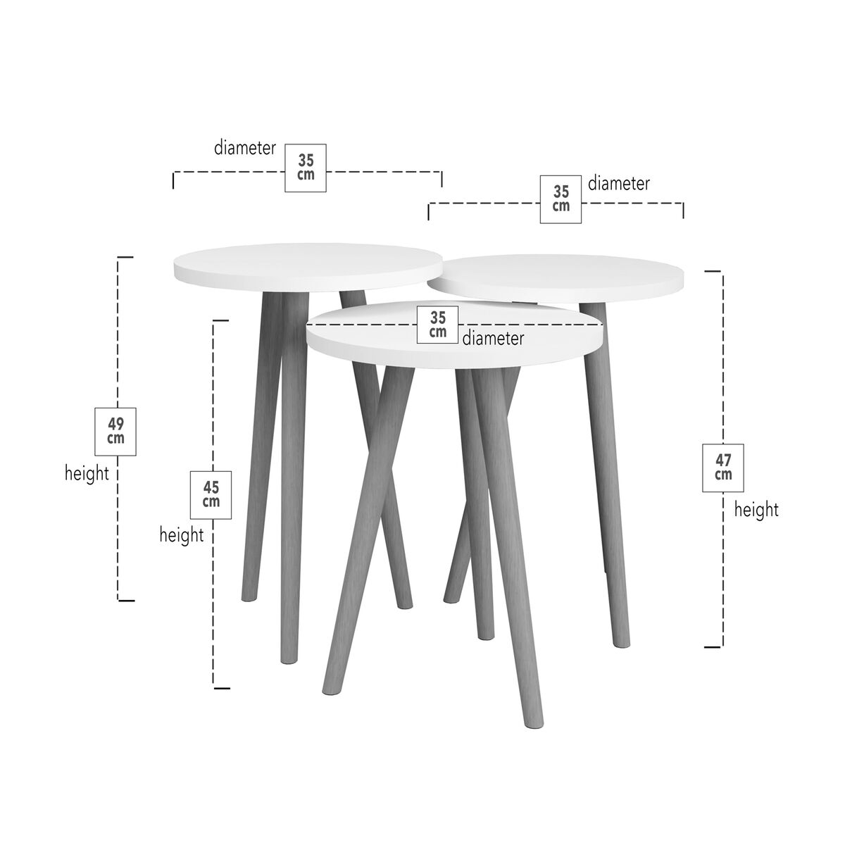 Set om 3 bord Alexandra House Living Vit Naturell Trä MDP 35 x 49 x 35 cm 35 x 45 x 35 cm 35 x 47 x 35 cm - 3