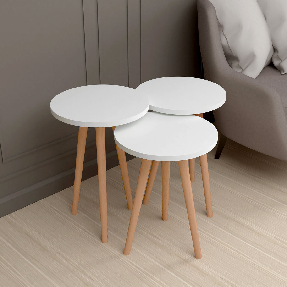 Set om 3 bord Alexandra House Living Vit Naturell Trä MDP 35 x 49 x 35 cm 35 x 45 x 35 cm 35 x 47 x 35 cm - 2