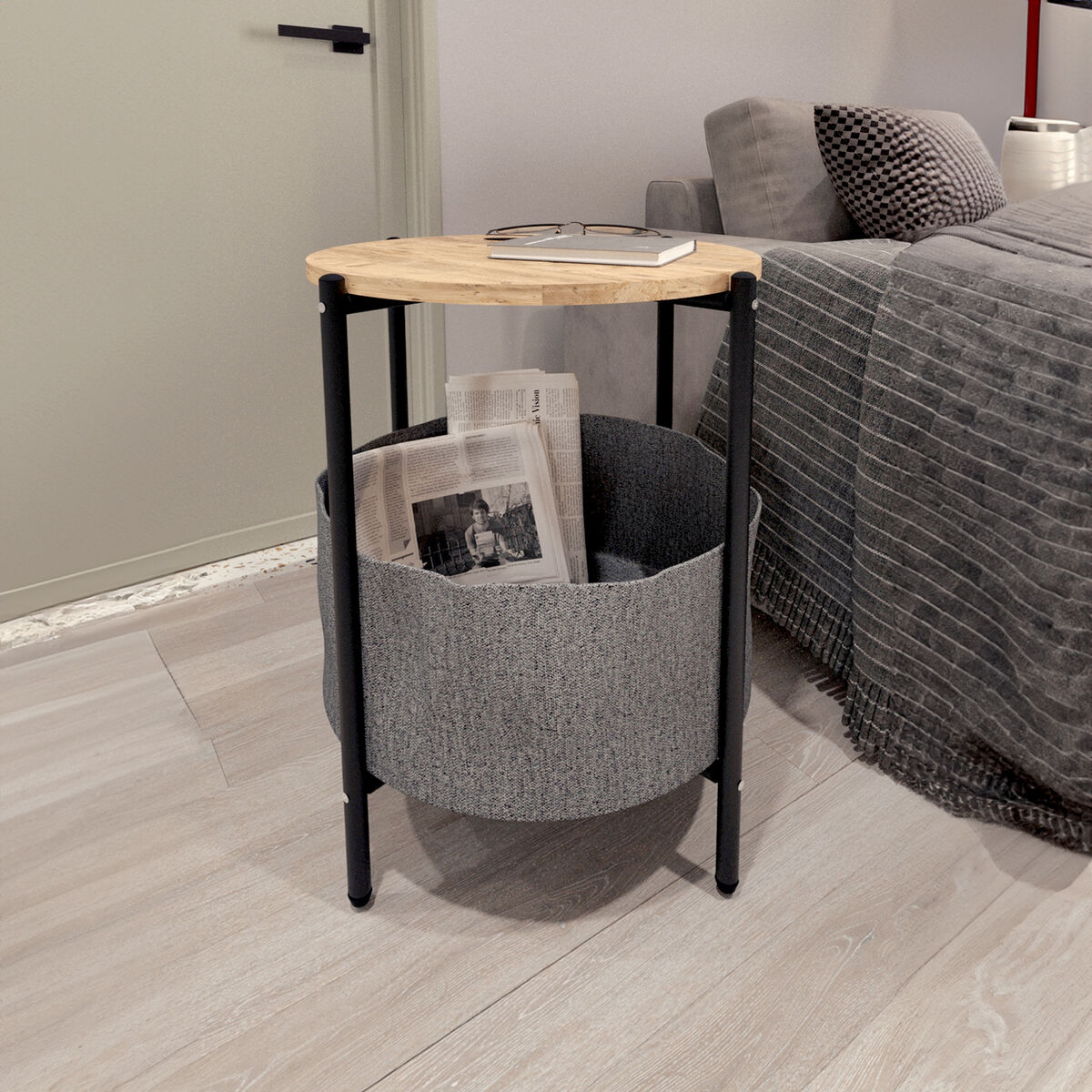 Sidobord Alexandra House Living Svart Grå Tölgy Metall Trä MDP 43 x 60 x 43 cm - 3