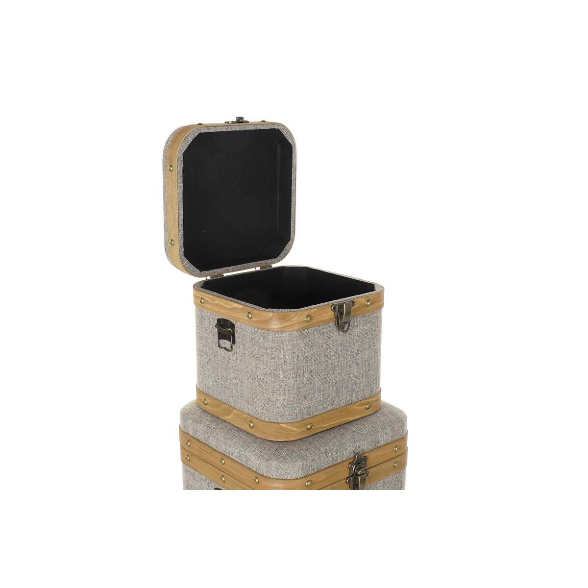 Uppsättning med Dekorativa Lådor DKD Home Decor Beige Naturell Trä Metall 30 x 40 cm 40,5 x 40,5 x 41,5 cm (3 pcs) - 6