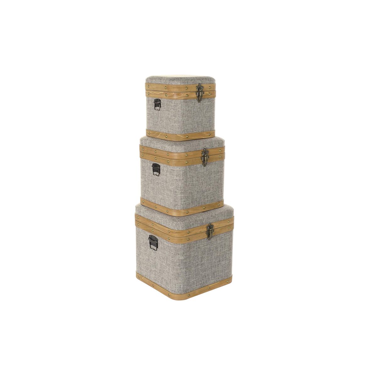 Uppsättning med Dekorativa Lådor DKD Home Decor Beige Naturell Trä Metall 30 x 40 cm 40,5 x 40,5 x 41,5 cm (3 pcs)