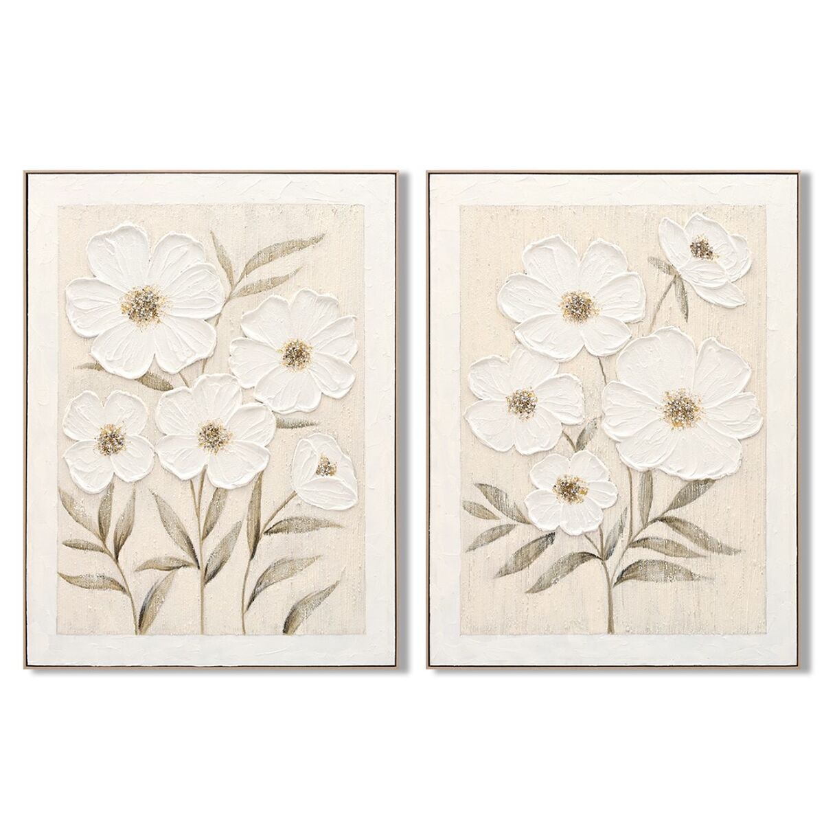 Kanvas Home ESPRIT Vit Beige Virágok Shabby Chic 92 x 4,5 x 122 cm (2 antal)