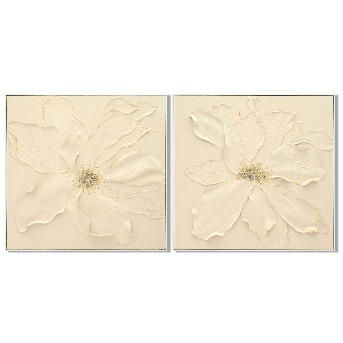 Kanvas Home ESPRIT Beige Blomster Shabby Chic 82 x 4,5 x 82 cm (2 antal)