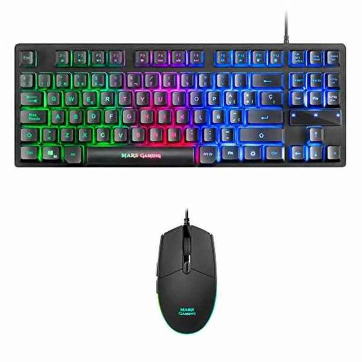 Speltangentbord och mus Mars Gaming MCPTKLES 3200 dpi RGB Svart Qwerty Spanska