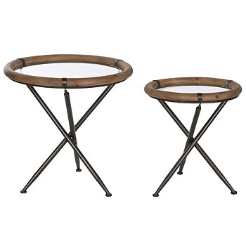 2-bordsset Home ESPRIT Svart Naturell Glas Gran 65 x 65 x 66 cm