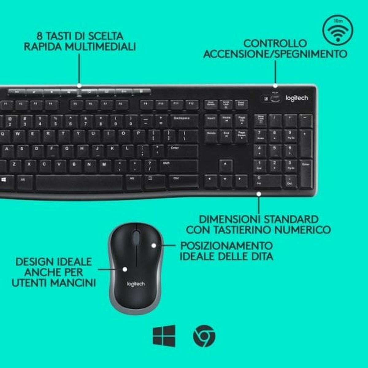Trådlöst Tangentbord och Mus Logitech 920-004512 Svart Qwerty Italienska - 6