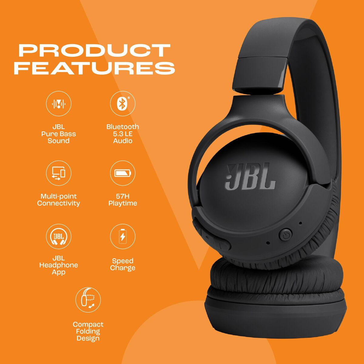 Hörlurar JBL TUNE 520BT BK Svart - 5