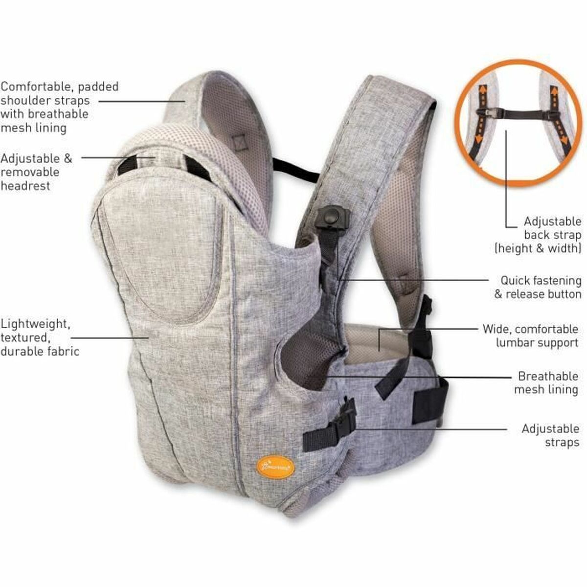 Bärstol Dreambaby Oxford Grå + 3 år 15 kg - 2