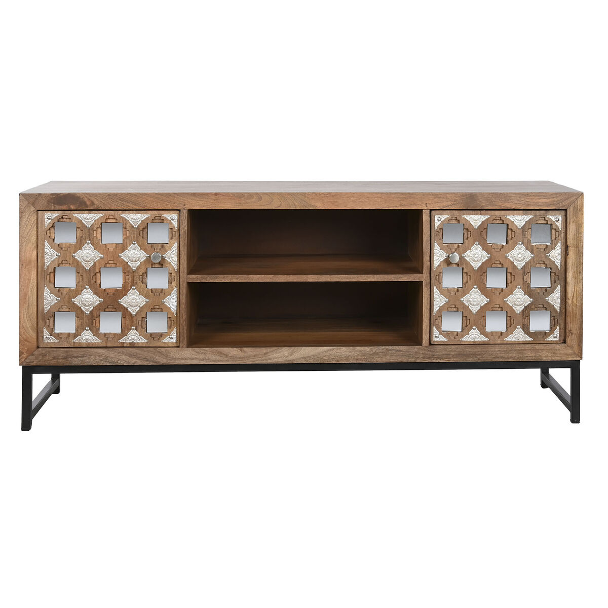 TV-möbler Home ESPRIT Brun Svart Silvrig Mangoträ Speglar 130 x 40 x 55,5 cm - 2