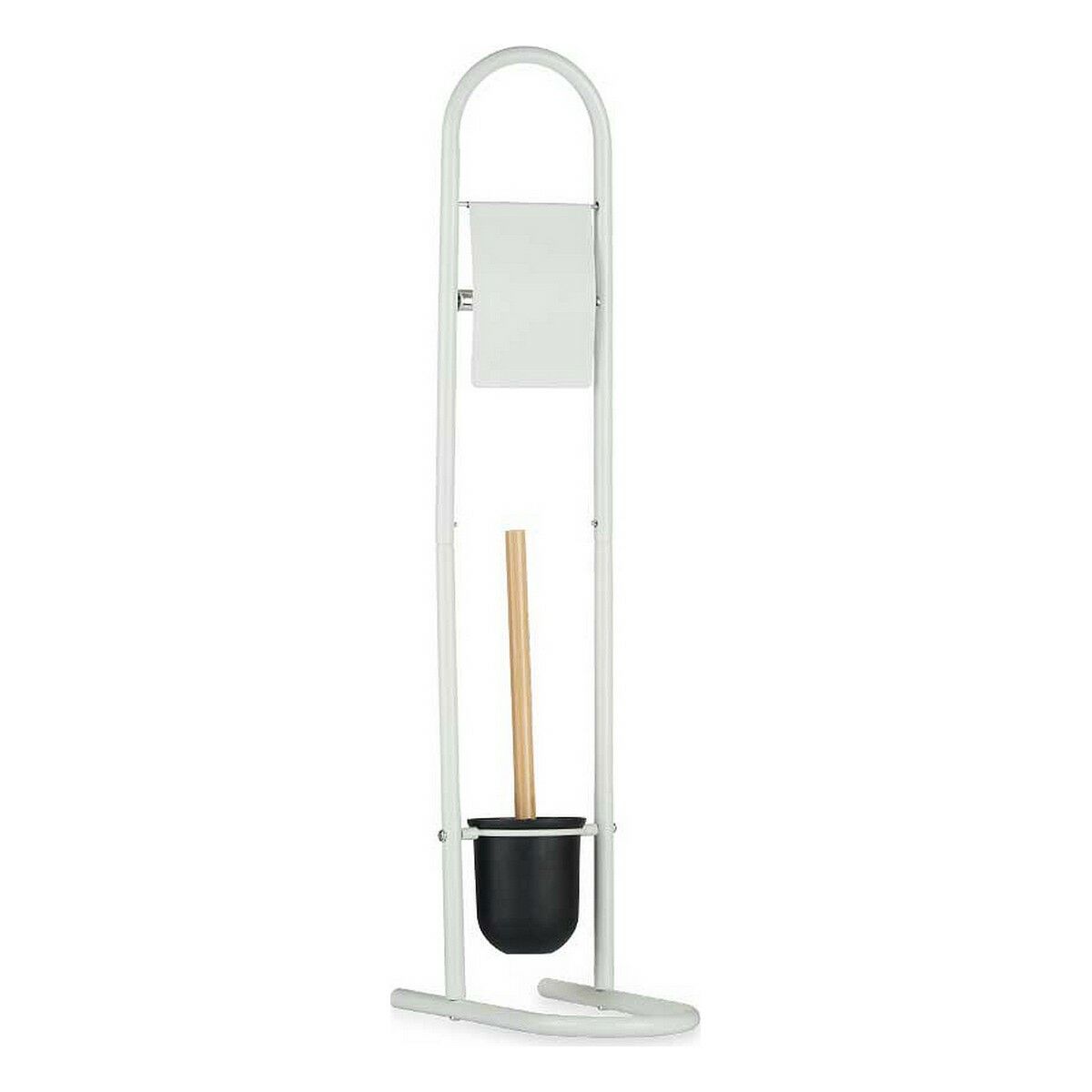 Toalettpappershållare med toalettborste 16 x 28,5 x 80,8 cm Metall Vit Plast Bambu (4 antal) - 2