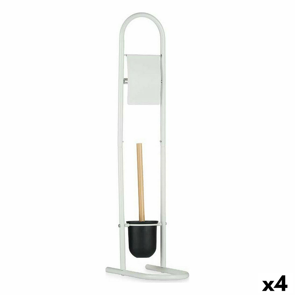Toalettpappershållare med toalettborste 16 x 28,5 x 80,8 cm Metall Vit Plast Bambu (4 antal) - 3