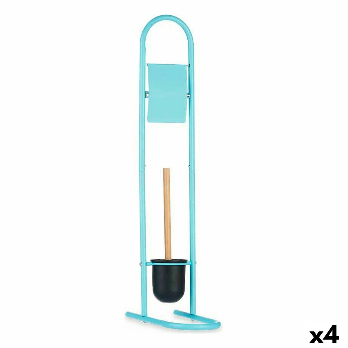 Toalettpappershållare med toalettborste 16 x 28,5 x 80,8 cm Blå Metall Plast Bambu (4 antal) - 3