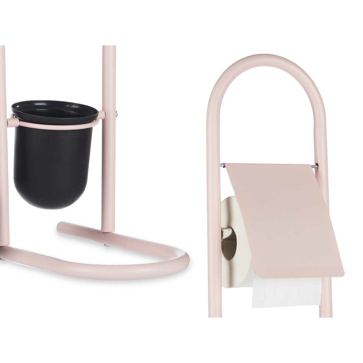 Toalettpappershållare med toalettborste 16 x 28,5 x 80,8 cm Rosa Metall Plast Bambu (4 antal) - 4