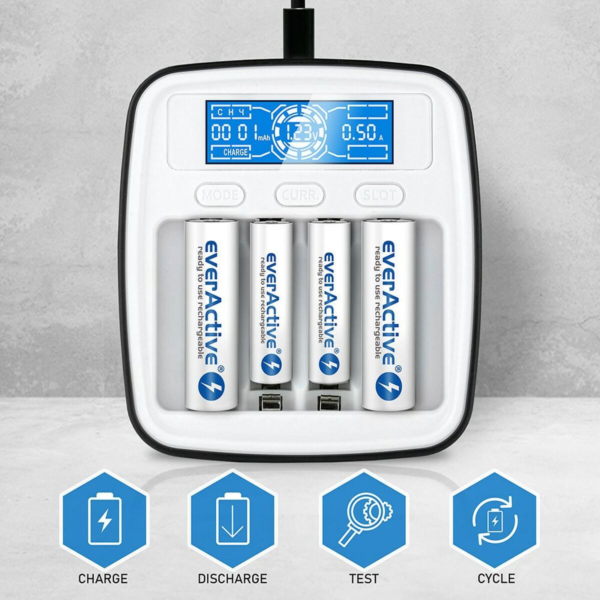 Batteriladdare EverActive NC-1000M Svart/Vit - 6