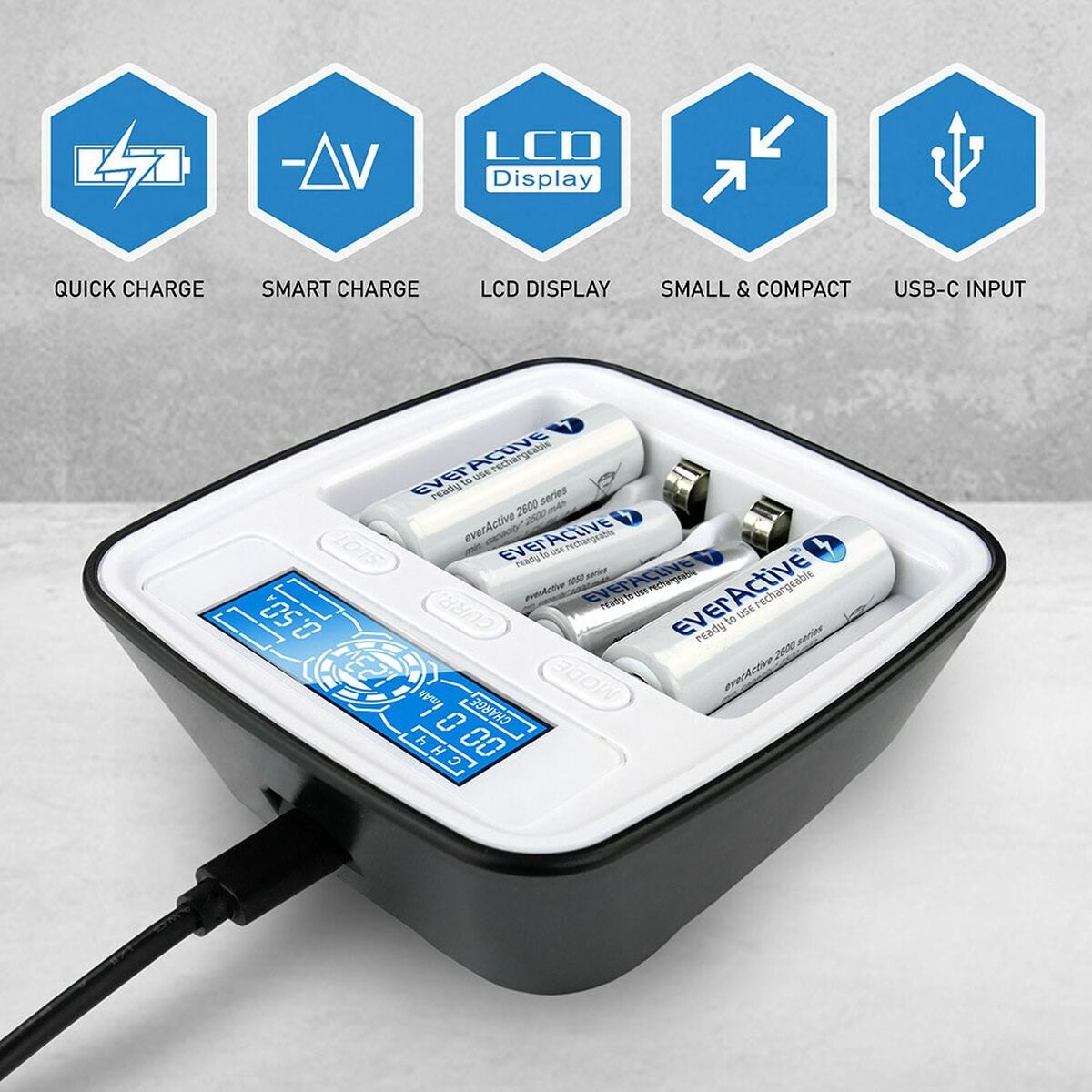 Batteriladdare EverActive NC-1000M Svart/Vit - 7